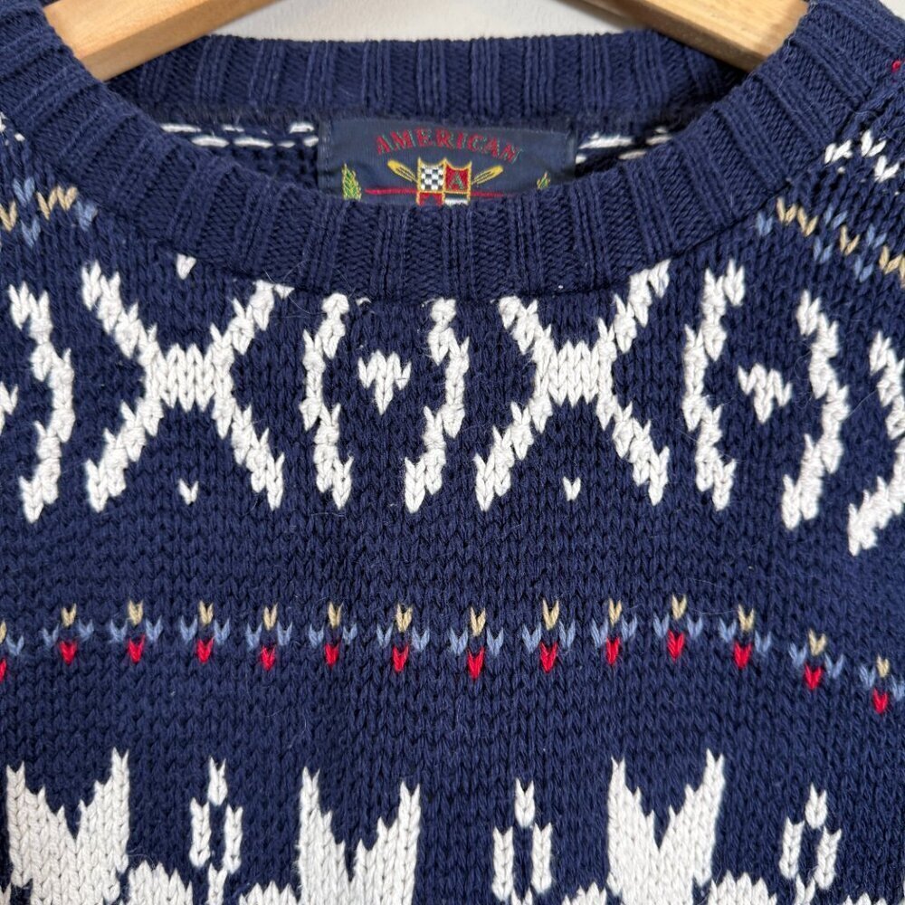 Vintage Eclectic Grandpa Fair Isle Snowflake Sweater Pullover Men's Large Blue - Picture 6 of 11